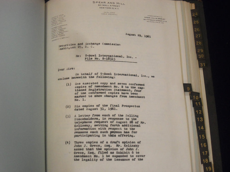 1961 T-BOWL INTERNATIONAL INC. COMMON STOCK SHARES OFFERING VOLUME - KD 3072