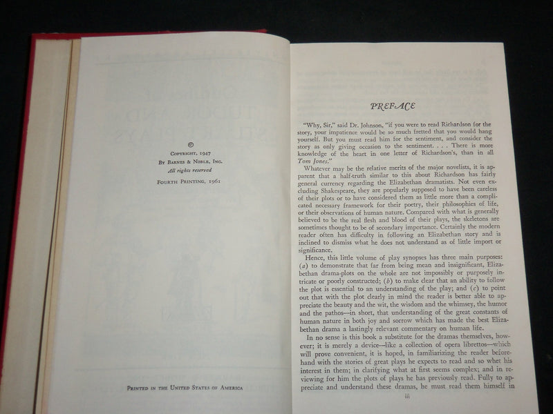 1961 OUTLINES OF TUDOR AND STUART PLAYS HARDCOVER BOOK BY HOLZKNECHT - KD 6664