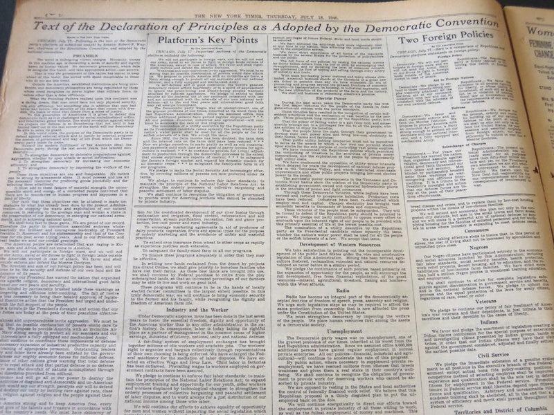 1940 JULY 18 NEW YORK TIMES - ROOSEVELT RENOMINATED ON FIRST BALLOT - NT 5912