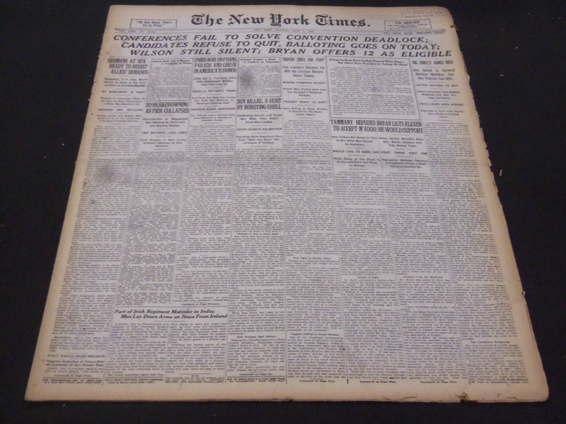 1920 JULY 5 NEW YORK TIMES - CONFERENCES FAIL TO SOLVE CONVENTION - NT 5327