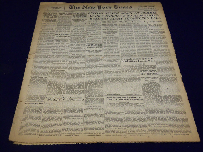 1942 JULY 4 NEW YORK TIMES - BRITISH STRIKE AGAIN AT ROMMEL - NT 901