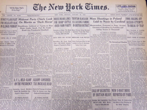 1940 JAN 29 NEW YORK TIMES NEWSPAPER - MASS SHOOTINGS IN POLAND - NAZIS - NT 36