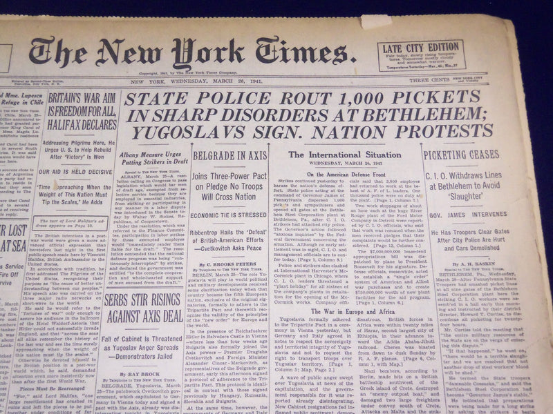 1941 MARCH 26 NEW YORK TIMES - STATE POLICE ROUT 1,000 AT BETHLEHEM - NT 1235