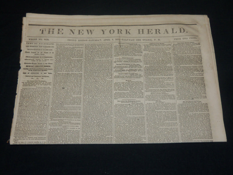 1854 APRIL 8 NEW YORK HERALD NEWSPAPER - GADSDEN TREATY - 33RD CONGRESS- NP 4892