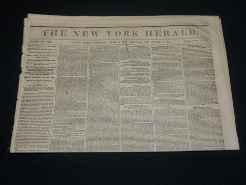 1854 APRIL 8 NEW YORK HERALD NEWSPAPER - GADSDEN TREATY - 33RD CONGRESS- NP 4892