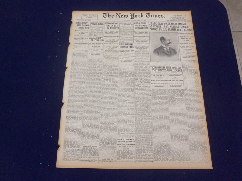 1920 APRIL 19 NEW YORK TIMES - LUNATIC KILLS DR. JAMES W. MARKOE - NT 8300