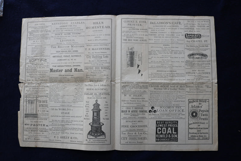 1894 JANUARY 24 BUNNELL'S GRAND OPERA HOUSE PROGRAM - NEW HAVEN, CT - K 1688