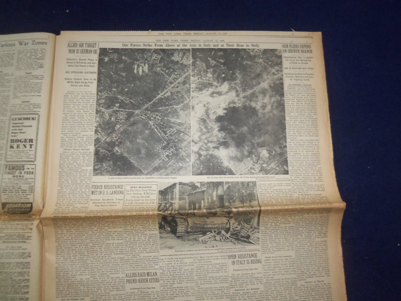 1943 AUG 18 NEW YORK TIMES - FOE EVACUATING SICILY UNDER RAIN OF BOMBS - NP 6549