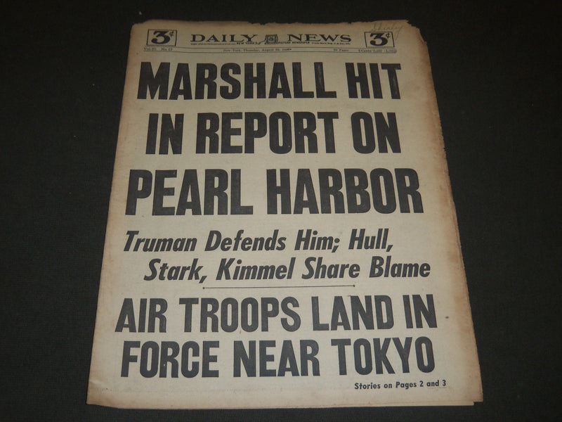1945 AUG 30 NEW YORK DAILY NEWS - MARSHALL HIT REPORT ON PEARL HARBOR - NP 2067