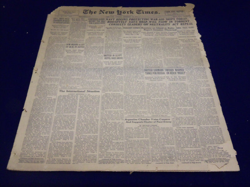 1941 SEPT 16 NEW YORK TIMES - NAVY BEGINS PROTECTING WAR-AID SHIPS - NT 1242