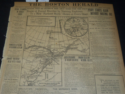 1906 NOVEMBER 22 THE BOSTON HERALD - DETAIL MAP OF PEARY'S 2000 DASH - BH 129