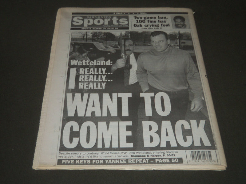 1996 OCTOBER 29 NEW YORK DAILY NEWS - YANKS LET LOOSE ON LETTERMAN - NP 2606