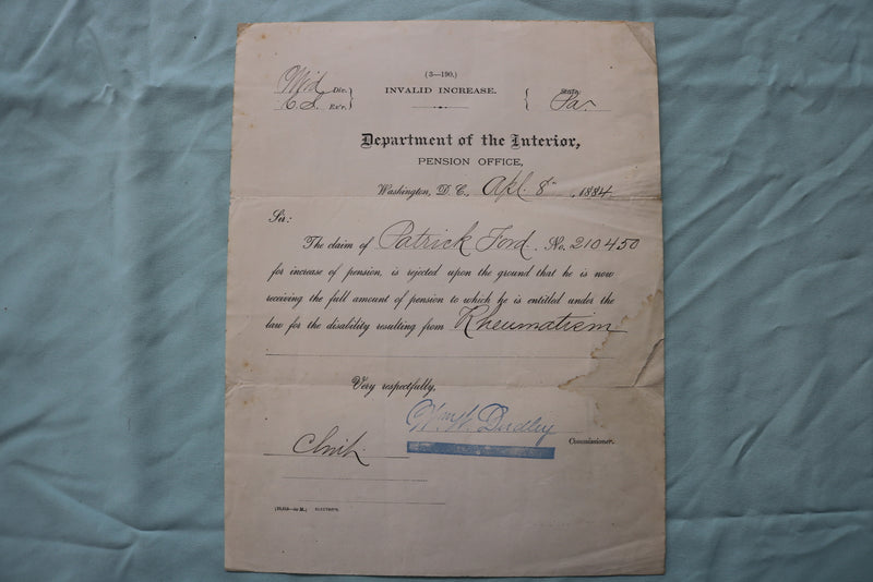 1884 DEPARTMENT OF THE INTERIOR LETTER AND ENVELOPE - K 2488