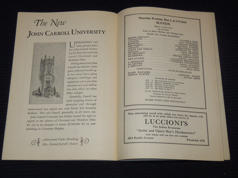 1928-1929 METROPOLITAN OPERA COMPANY PROGRAM LOT OF 2 - CLEVELAND OHIO - J 8019