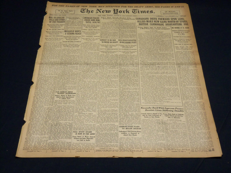 1917 AUGUST 6 NEW YORK TIMES - CANADIANS DRIVE UPON LENS - NT 8503