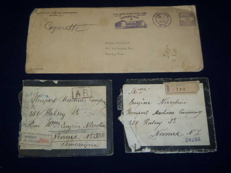 1930'S GREEK LETTERS & STAMPED ENVELOPES LOT - NEWARK NEW JERSEY - J 4767