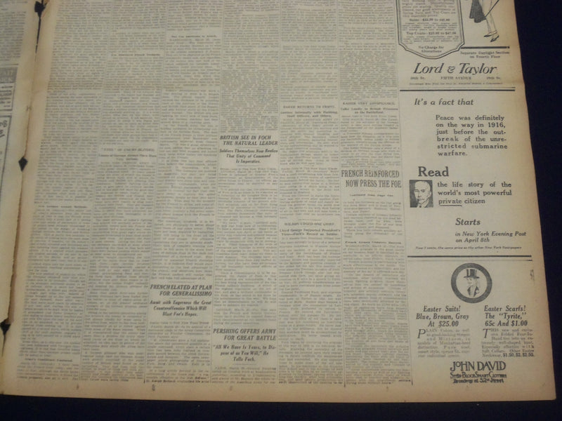 1918 MARCH 30 NEW YORK TIMES - FOCH NOW COMMANDS ALLIED ARMIES - NT 8155