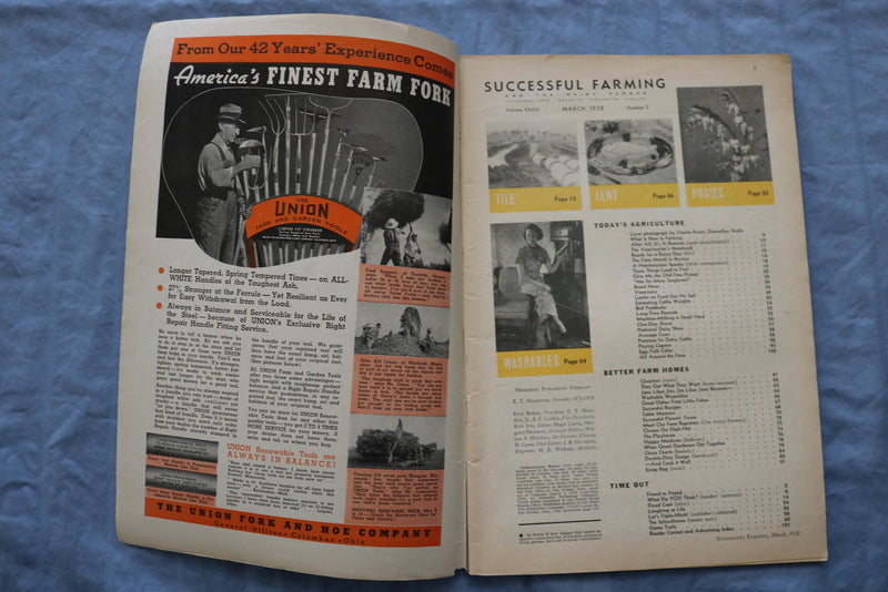 1938 MARCH SUCCESSFUL FARMING MAGAZINE - GREAT COVER, ARTICLES & ADS - ST 1000M