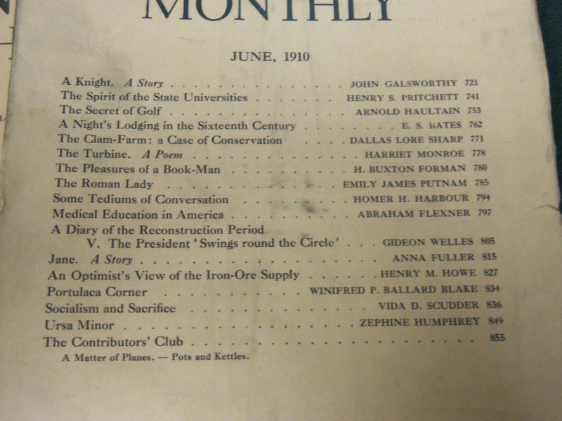 1910 THE ATLANTIC MONTHLY MAGAZINE LOT 10 ISSUES - STORIES & ARTICLES - WR 360A