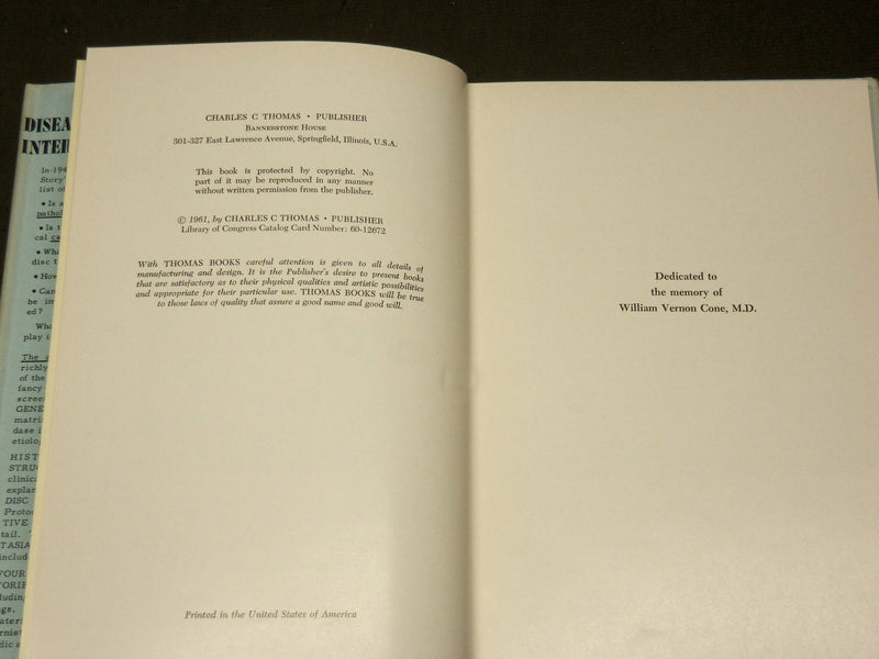 1961 DISEASES OF THE INTERVERTEBRAL DISC BOOK BY REUBEN RABINOVITCH MD - KD 6271