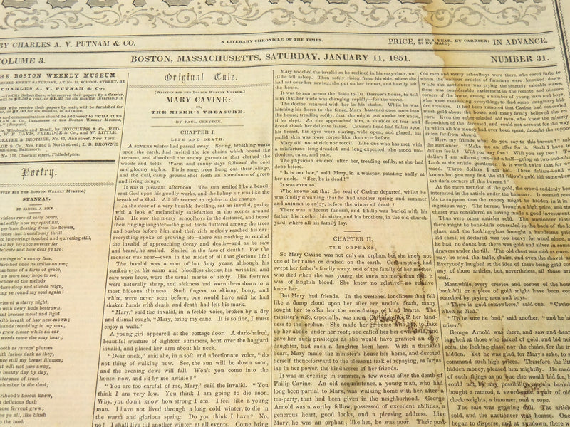 1851 JANUARY 11 THE BOSTON MUSEUM NEWSPAPER - TENNYSON - BARNUM - NP 9036