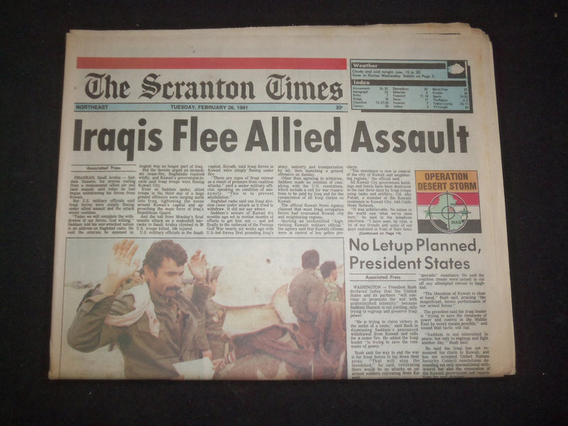 1991 FEB 26 THE SCRANTON TIMES NEWSPAPER - IRAQIS FLEE ALLIED ASSAULT - NP 8336