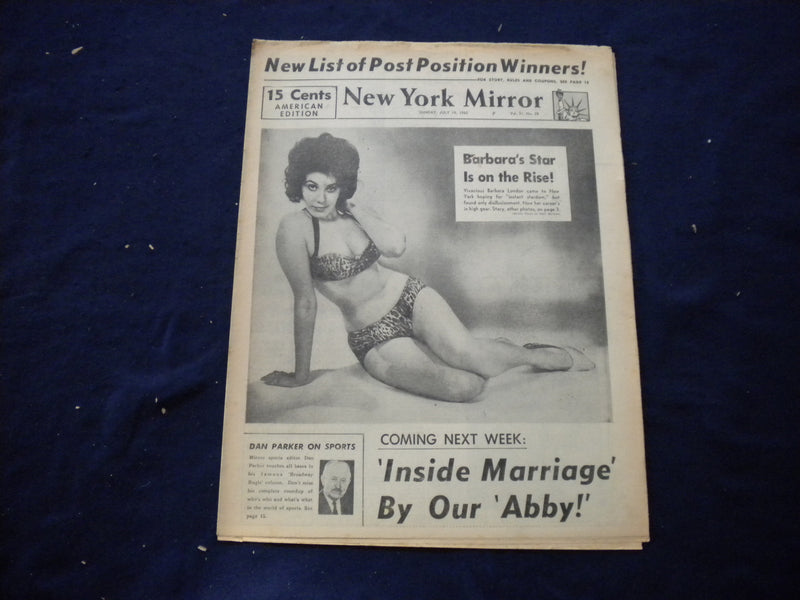 1962 JULY 15 NEW YORK MIRROR NEWSPAPER - BARBARA LONDON COVER PHOTO - NP 6002