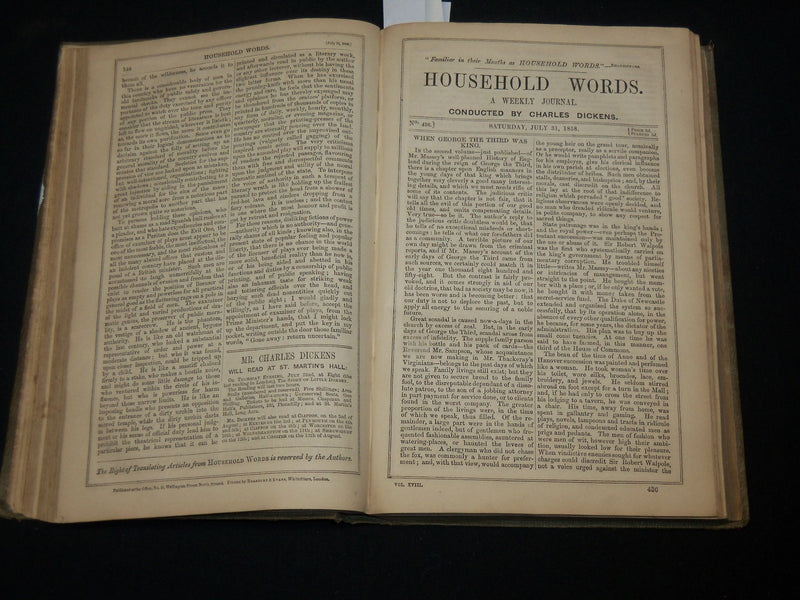 1858 HOUSEHOLD WORDS WEEKLY JOURNAL VOLUME 18 - CHARLES DICKENS - KD 6357