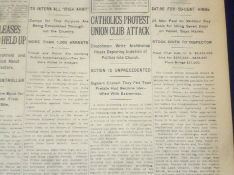 1920 NOVEMBER 28 NEW YORK TIMES - CATHOLICS PROTEST UNION CLUB ATTACK - NT 8458