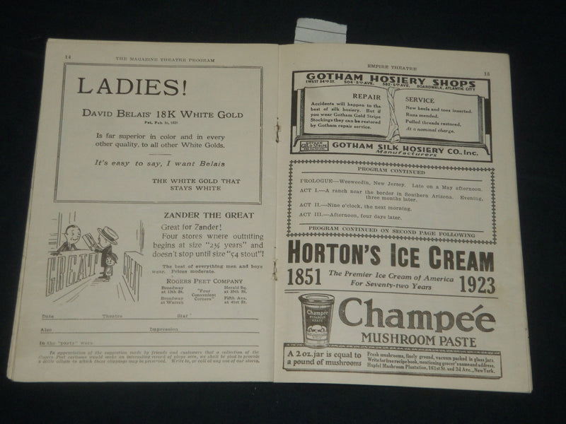 1923 ZANDER THE GREAT - THE EMPIRE THEATRE PROGRAM - ALICE BRADY - J 5682
