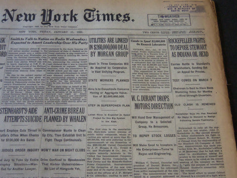 1929 JAN 11 NEW YORK TIMES - ROCKEFELLER FIGHTS STEWART AS INDIANA OIL - NT 6620