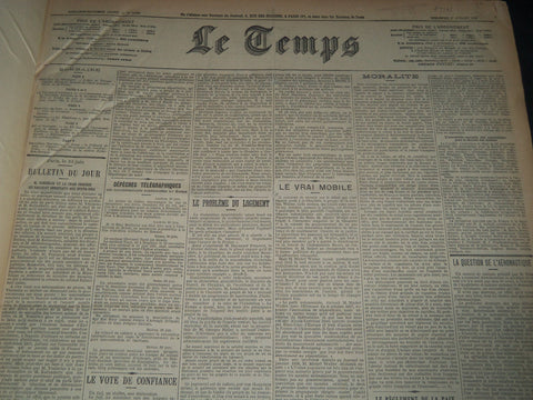 1926 JULY-SEPTEMBER LE TEMPS FRENCH NEWSPAPER BOUND VOLUME - VB 16