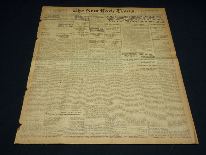 1922 APRIL 19 NEW YORK TIMES - ALLIES CONDEMN GERMANY BAR HER GENOA - NT 8584