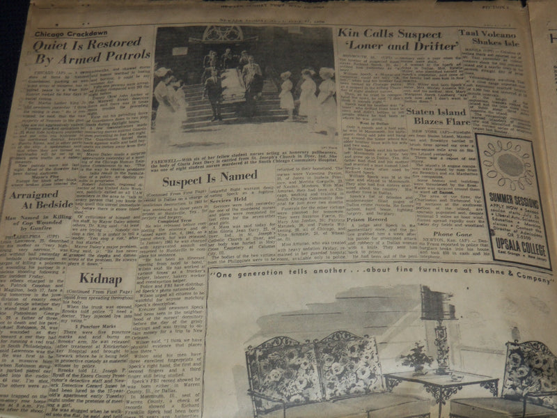 1966 JULY NEWARK EVENING NEWS NEWSPAPER LOT OF 3 - NURSES SLAIN - SPEC - NP 1812