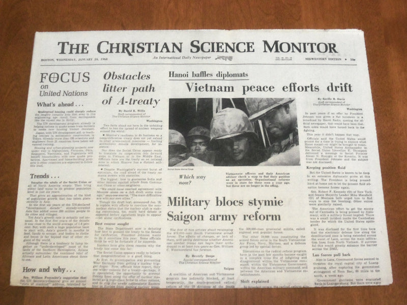 1968 JAN 24 THE CHRISTIAN SCIENCE MONITOR - VIETNAM PEACE EFFORTS DRIFT- NP 4633