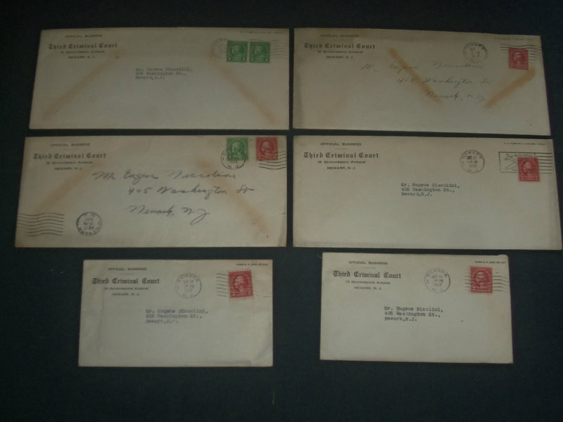 1937 NEWARK NJ THIRD CRIMINAL COURT STAMPED ENVELOPES & LETTERS LOT OF 6- O 1164