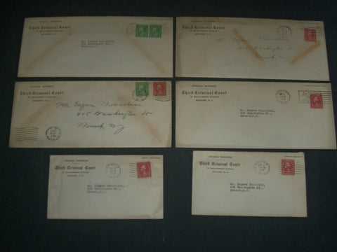1937 NEWARK NJ THIRD CRIMINAL COURT STAMPED ENVELOPES & LETTERS LOT OF 6- O 1164