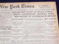 1918 DECEMBER 10 NEW YORK TIMES - WILSON NOT TO SIT AT PEACE TABLE - NT 9167