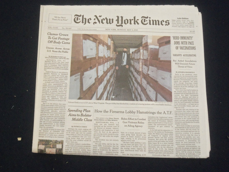 2021 MAY 3 NEW YORK TIMES - 'HERD IMMUNITY' DIMS WITH PACE OF VACCINATIONS