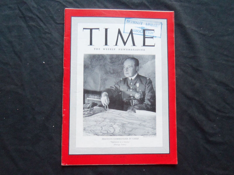 1939 AUGUST 14 TIME MAGAZINE - GENERAL MAURICE GAMELIN - T 673