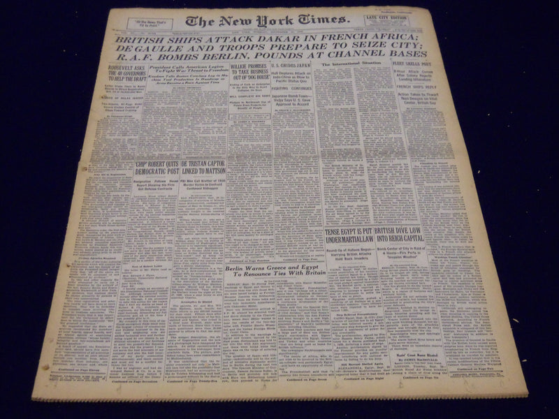 1940 SEPT 24 NEW YORK TIMES - BRITISH SHIPS ATTACK DAKAR FRENCH AFRICA - NT 215