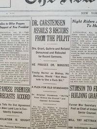 1921 JANUARY 24 NEW YORK TIMES - DR. CARSTENSEN ASSAILS 3 RECTORS - NT 8103