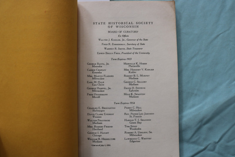 1952 HISTORICAL SOCIETY OF WISCONSIN PROCEEDINGS - SOFTCOVER BOOK - K 3269