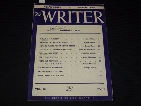 1947 JANUARY THE WRITER MAGAZINE - NOLAN MILLER - GLADYS TABER - K 1039
