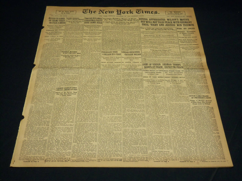 1916 DECEMBER 26 NEW YORK TIMES - GERMANS BUILDING BIGGER U-BOATS - NT 8645