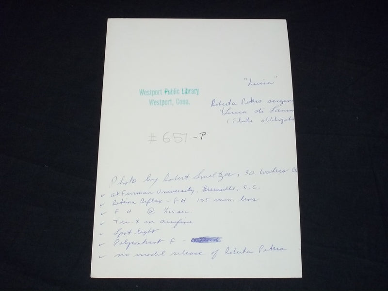 1960'S ROBERTA PETERS AT FURMAN UNIVERSITY ORIGINAL BLACK & WHITE PHOTO - J 5570
