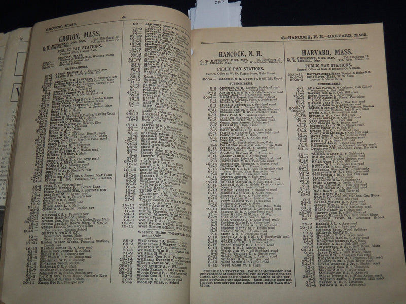 1909 NEW ENGLAND TELEPHONE & TELEGRAPH CO. WEST CENTRAL PHONE BOOK - J 8817