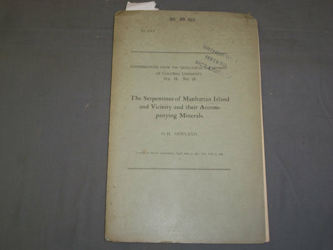 1901 THE SERPENTINES OF MANHATTAN ISLAND AND VACINITY BY D. H. NEWLAND - J 4956