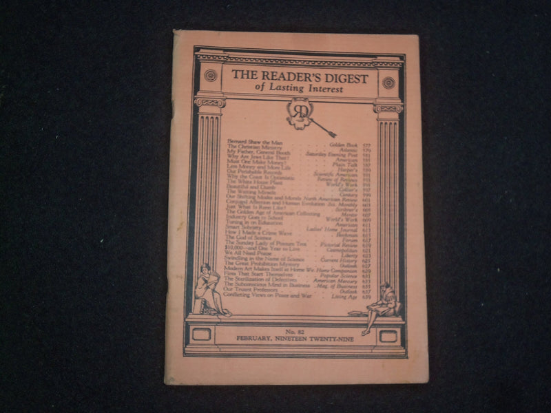 1929 FEBRUARY THE READER'S DIGEST SOFTCOVER BOOK-NUMBER 82-ORANGE COVERS- J 9925