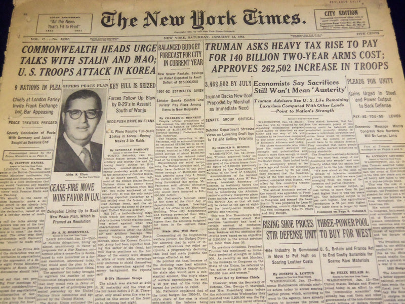 1951 JAN 13 NEW YORK TIMES - HEADS URGE TALKS WITH STALIN & MAO - NT 2282